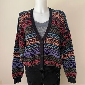 PERUVIAN CONNECTION VINTAGE BUTTON UP CARDIGAN KNITTED HANDMADE PIMA COTTON SZ L